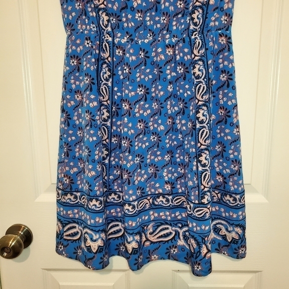 J. Crew Border Print Vibrant Blue Silk Dress Sz 2 - Picture 5 of 13